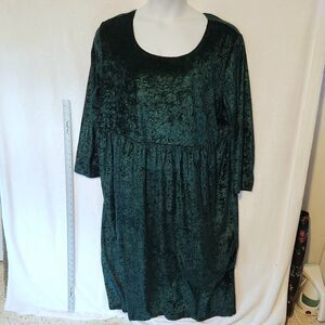 Vintage Worthington Women's 22W Green Crushed Velvet Smock Dress Midi